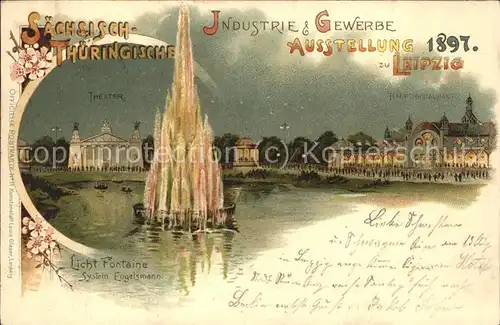 Ausstellung Industrie Gewerbe Leipzig 1897 Nr. 11 Saechsisch Thueringische Licht Fontaine Kat. Leipzig