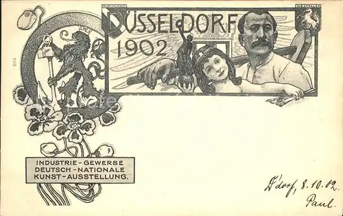 Ausstellung Industrie Gewerbe Kunst Duesseldorf 1902  Hammer Anker Pokal Pinsel Kat. Duesseldorf