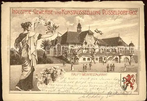 Ausstellung Industrie Gewerbe Kunst Duesseldorf 1902  Haupt Weinrestaurant Wappen Kat. Duesseldorf