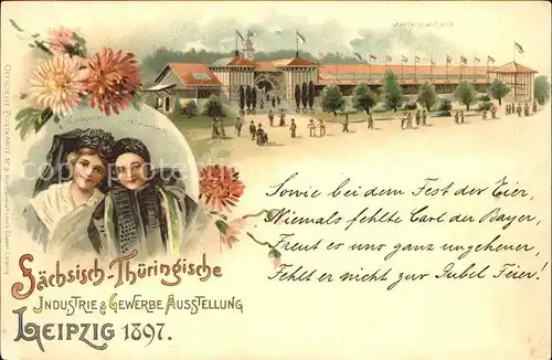 Ausstellung Industrie Gewerbe Leipzig 1897 Nr.3 Saechsisch Thueringische Gartenbauhalle Blumen Kind Kat. Leipzig