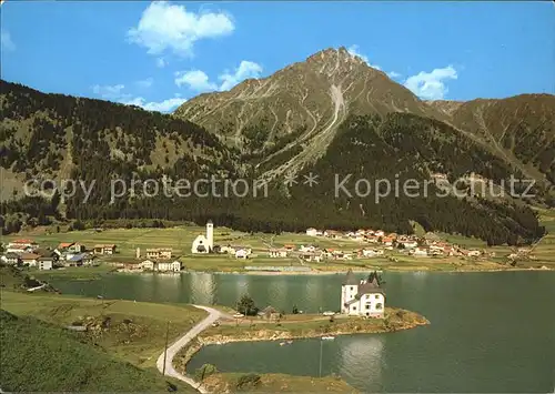 Reschen am See Tirol Gesamtansicht Uferpartie Kat. Graun