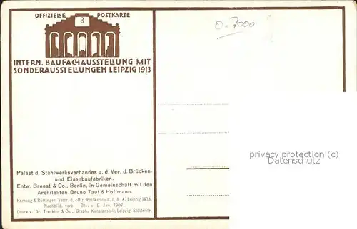 Ausstellung Baufach Leipzig 1913 Stahlwerksverband Bruecken  und Eisenbaufabriken Kat. Leipzig