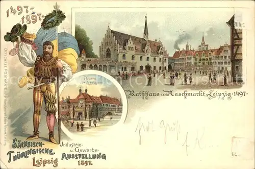 Ausstellung Industrie Gewerbe Leipzig 1897 Rathaus Naschmarkt Litho Kat. Leipzig