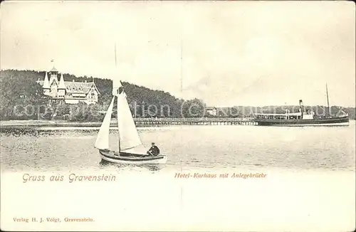 Gravenstein Hotel Kurhaus mit Anlegebruecke Dampfer Segelschiff