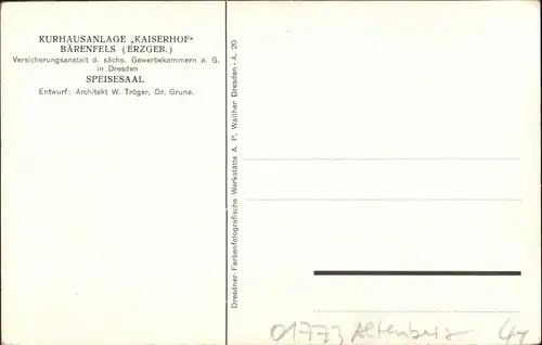 Baerenfels Erzgebirge Kurhaus Kaiserhof * / Altenberg /Saechsische Schweiz-Osterzgebirge LKR
