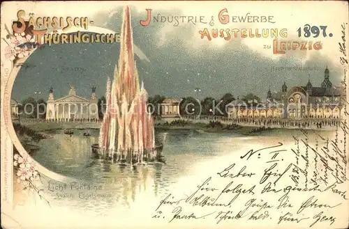 Ausstellung Industrie Gewerbe Leipzig 1897 Saechsisch Thueringische Licht Fontaine Kat. Leipzig