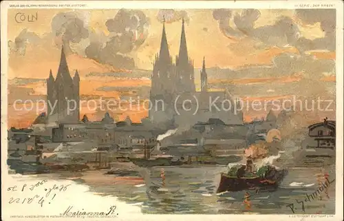 Coeln Rhein Blick zum Dom (Kuenstlerkarte v.P.Schmohl) Kat. Koeln