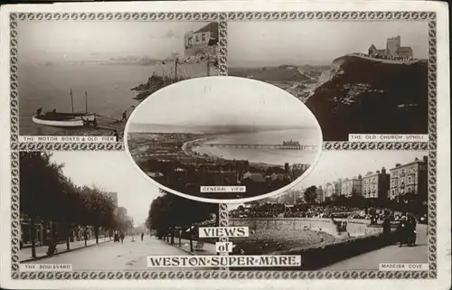 Weston-super-Mare old Church Uphill Madeira Cove Motor Boats Old Pier x