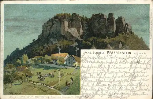 Pfaffenstein Koenigstein Saechsische Schweiz Kuenstler W. Schmidt / Koenigstein Saechsische Schweiz /Saechsische Schweiz-Osterzgebirge LKR