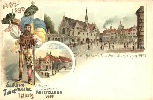 Ausstellung Industrie Gewerbe Leipzig 1897 Rathaus Naschmarkt Litho Kat. Leipzig