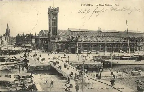 Ostende Flandre La Gare Ostende Ville Schiff Strassenbahn Pferd /  /