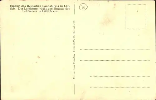 Luettich Einzug des dt. Landsturms in Luettich Kat. 