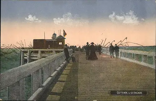 aw01021 Ostende Flandre Pier, Steg, Angler Kategorie.  Alte Ansichtskarten