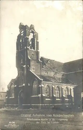 Luettich Original Aufnahme Kriegsschauplatz Kirche zerschossen bei Luettich Kat. 