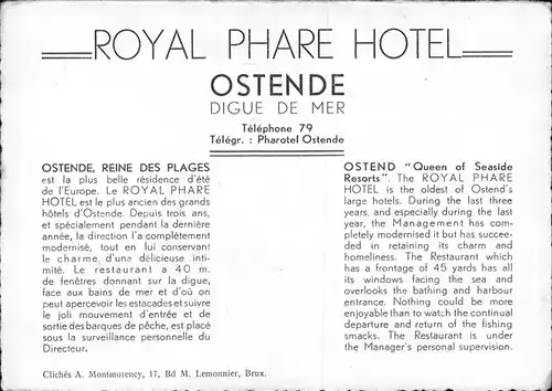 hw11788 Ostende Flandre Royal Phare Hotel Digue Kategorie.  Alte Ansichtskarten