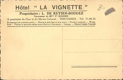 hw15413 Tervueren Hotel La Vignette Kategorie.  Alte Ansichtskarten