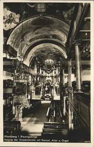 Hirschberg Jelenia Gora Inneres der Gnadenkirche Kanzel Altar Orgel / Jelenia Gora /