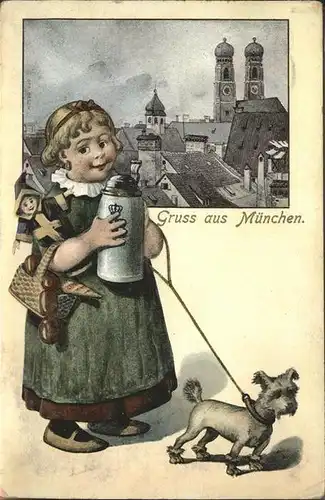 Muenchner Kindl Hund Puppe Bierkrug Kat. Werbung