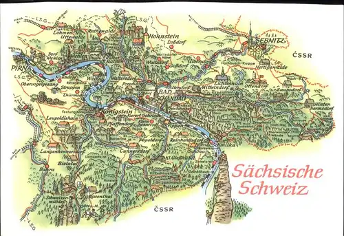 Koenigstein Saechsische Schweiz Zeichnung Landkarte / Koenigstein Saechsische Schweiz /Saechsische Schweiz-Osterzgebirge LKR
