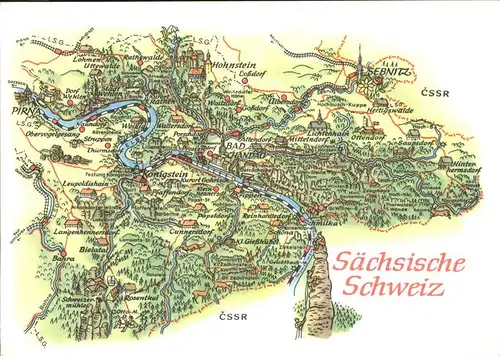 Koenigstein Saechsische Schweiz Zeichnung Landkarte / Koenigstein Saechsische Schweiz /Saechsische Schweiz-Osterzgebirge LKR