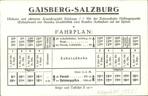 Salzburg Oesterreich Gaisbergbahn Gasbergspitze Zahnradsystem Rigi Pilatus Kat. Salzburg