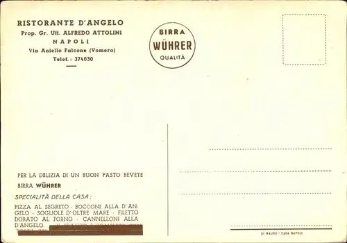 wz40137 Neapel Napoli Ristorante dangelo Koch in der Kueche Zeichnung Kategorie. Italien Alte Ansichtskarten