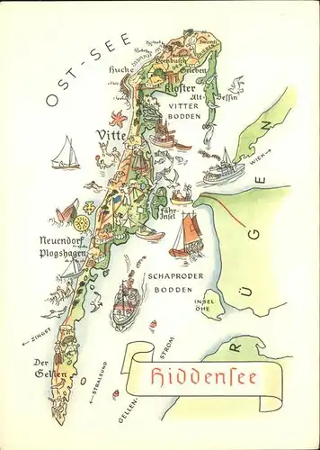 Insel Hiddensee Ruegen Vitte Landkarte / Insel Hiddensee /Ruegen LKR