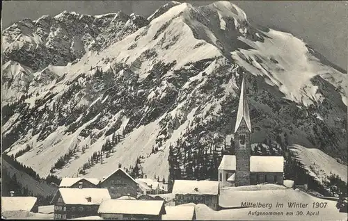 Mittelberg Kleinwalsertal 1907 Winter Kirche