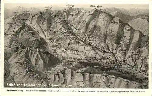 Walsertal Kleinwalsertal Relief Tourenkarte Hoch Ifen Mittelberg Panorama / Oesterreich /