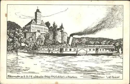 Wachau Oesterreich Eildampfer Schloss Schoenbuehel Zeichnung