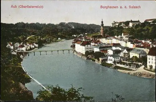 Ach Salzach Teilansicht Ach Burghausen Burg Salzach Bruecke Kirche