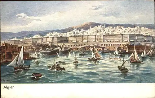 Alger Algerien Teilansicht Hafen Segelboote Kuenstlerkarte / Algier Algerien /