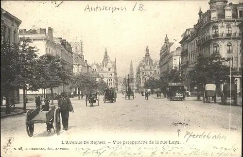 Antwerpen Flandre L Avenue de Keyser Vue perspective de la rue Leys Pferdekutsche Kat. 