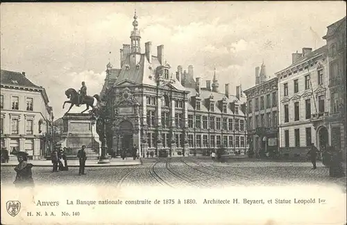 Anvers Antwerpen Banque nationale construite 1875 Statue Leopold /  /
