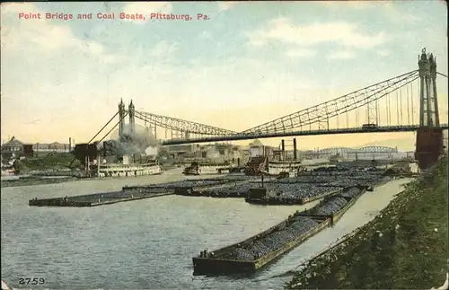 Pittsburg Pennsylvania Point Bridge Coal Boats Kat. United States