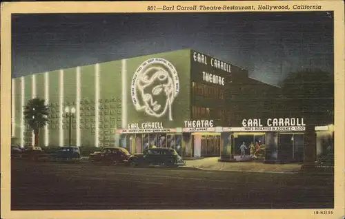 Hollywood California Earl Carroll Theatre Restaurant Kat. United States