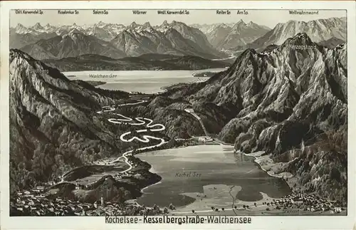 Kochel See Kochel-und Walchensee mit Kesselbergstrasse und Alpenpanorama / Kochel a.See /Bad Toelz-Wolfratshausen LKR