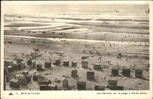 Berck-Plage Cabines sur la plage a maree basse / Berck /Arrond. de Montreuil
