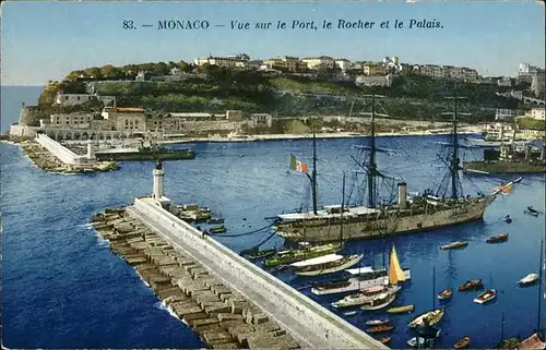 Monaco Vue sur le Port Rocher et le Palais quai bateau Hafen Schiff Kat. Monaco