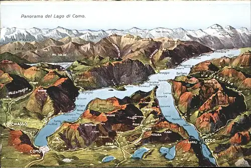 Lago di Como uebersichtskarte und Umgebung Kat. Italien