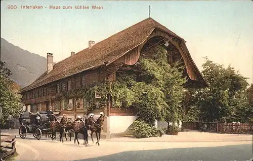 Interlaken BE Haus zum kuehlen Wein Pfedekutsche Kat. Interlaken