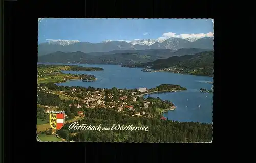 Poertschach Woerthersee Panorama mit See und Karawanken Wappen /  /