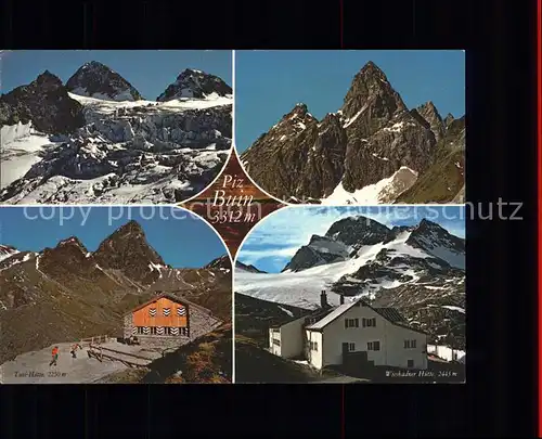 Wiesbadener Huette und Tuoi Huette mit Piz Buin Schutzhuette Silvretta Kat. Oesterreich