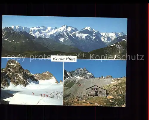 Es cha Huette Schutzhaus gegen Keschnadel Piz Kesch Piz Palue Bernina Roseg Alpenpanorama