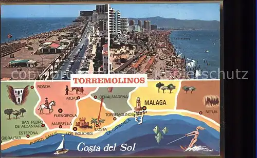 Torremolinos Vista general Playa Mapa Strand Landkarte Kat. Costa del Sol Spanien