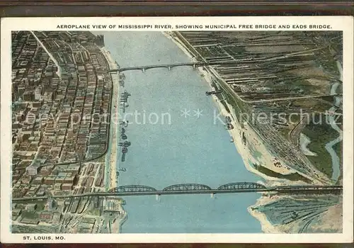 St Louis Missouri Free Bridge and Eads Bridge ueber dem Mississippi Kat. 