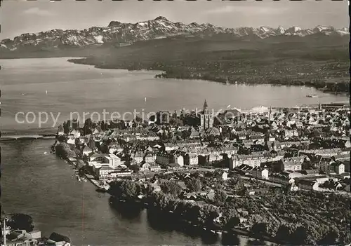 Konstanz Bodensee Fliegeraufnahme mit Alpenblick Kat. Konstanz