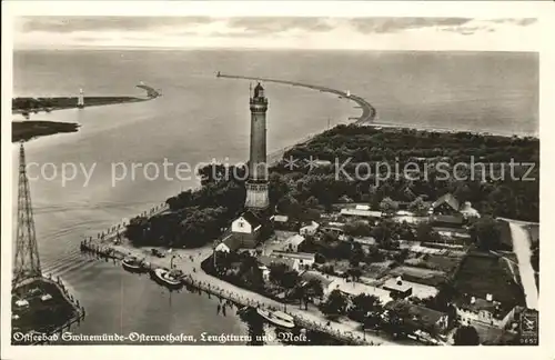 Osternothafen Swinemuende Leuchtturm und Mole Ostseebad Fliegeraufnahme