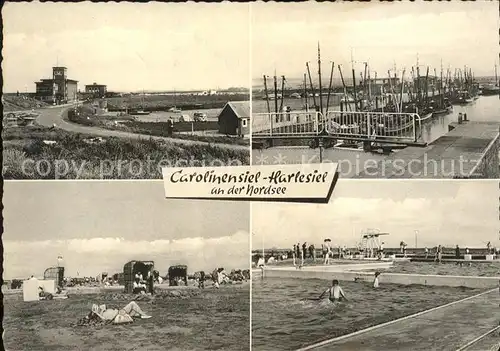 Carolinensiel Harlesiel Ostfriesland Uferstrasse Hafen Fischkutter Strand Schwimmbad Kat. Wittmund