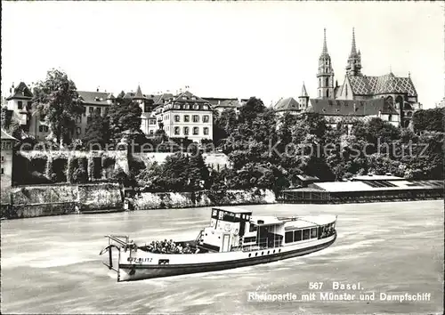 Basel BS Rheinpartie Muenster Dampfschiff Kat. Basel